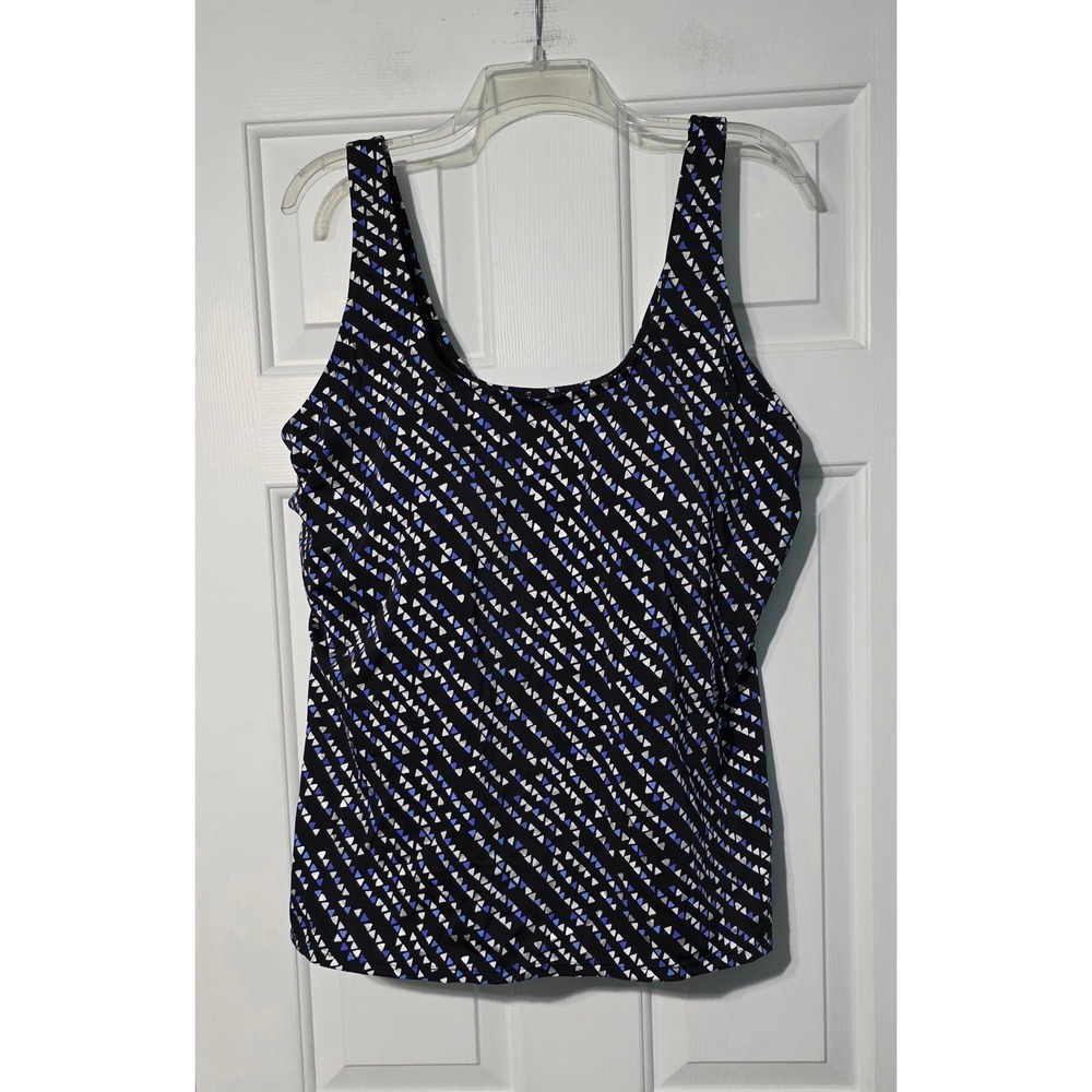 Swimsuits For All Womens Plus Size 22 Tankini Top Blue Geometric Triangle Print